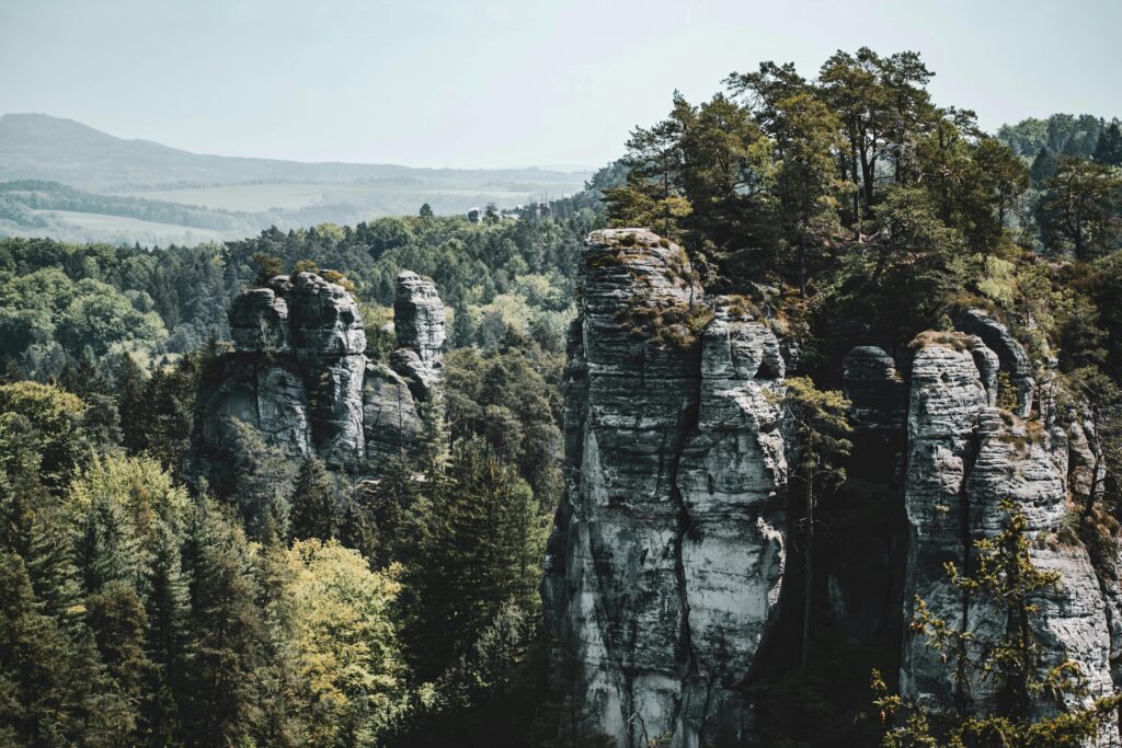 Adrspach rock city trail with kids sandstone formations